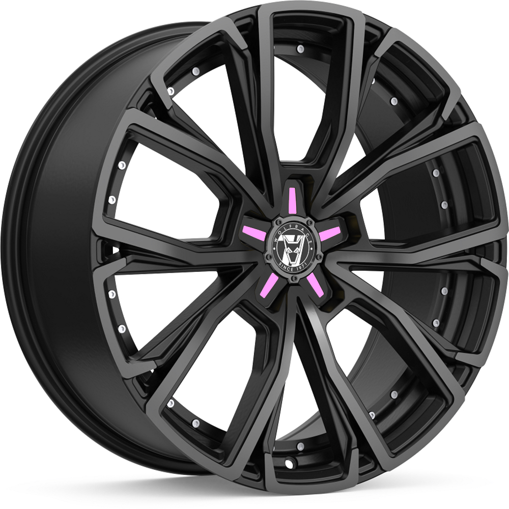 Wolfrace 71 Matrix Satin Raven Black Pink Inserts | Wolfrace Wheels